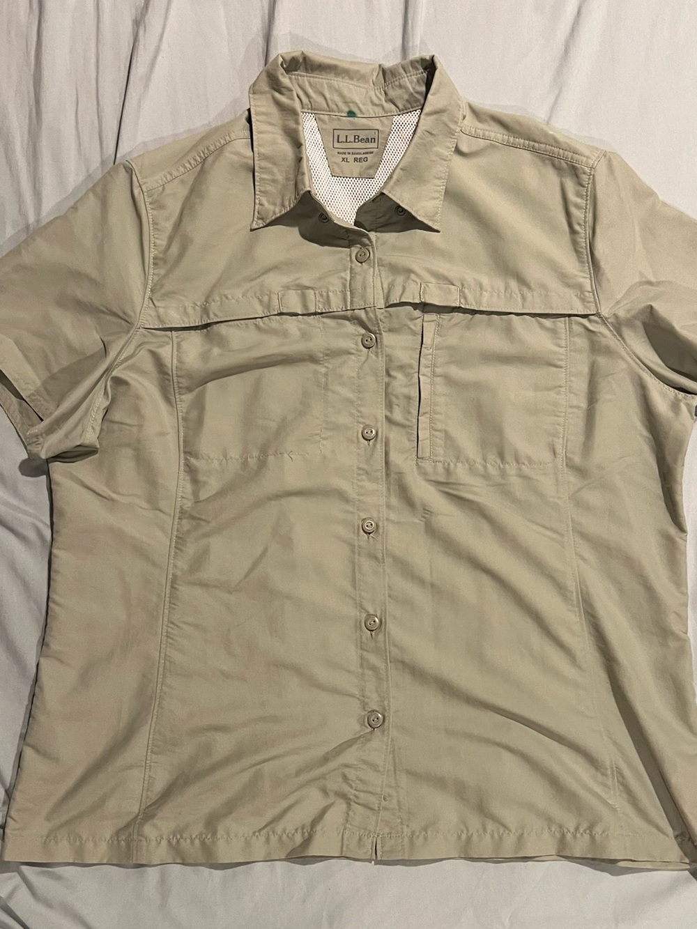 L.L. Bean Men’s Short-Sleeve Button-Down Shirt in Light Khaki